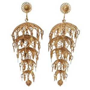 800 Silver Gold Vermeil, Tiered Chandelier Wedding Screw Back Earrings E71